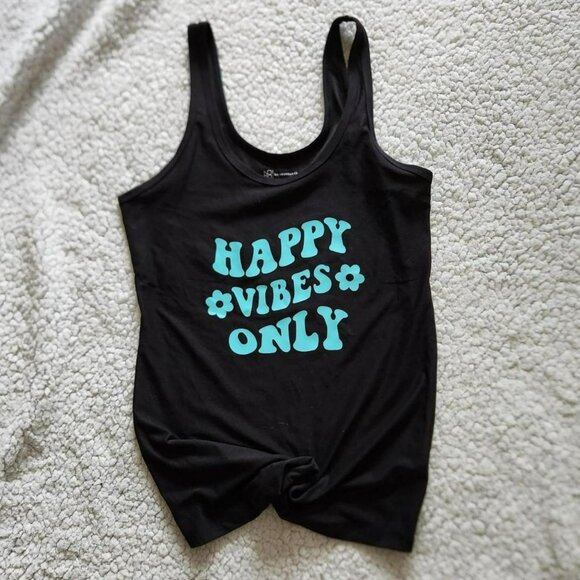 No Boundaries black graphic Happy Vibes Only tank top retro NWT Sz M Festivals - Picture 1 of 8
